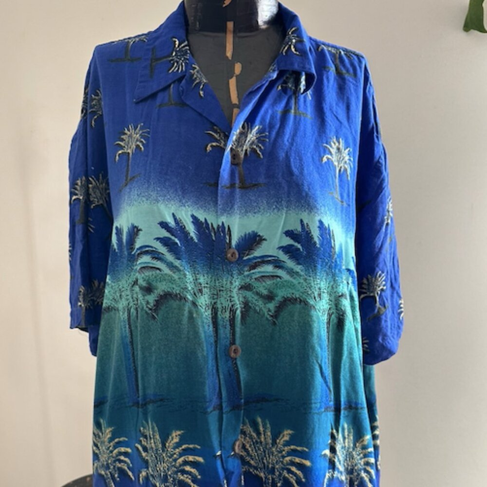 Vintage Pineapple Connection Hawaiian Blue Button Down Vacation Shirt